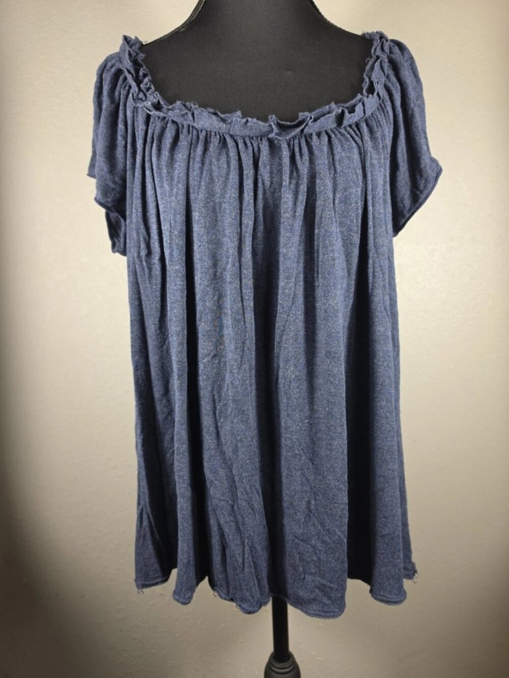 Max Studio Top Size L Women's Off the Shoulder Bell Sleeves Blue Boho EUC